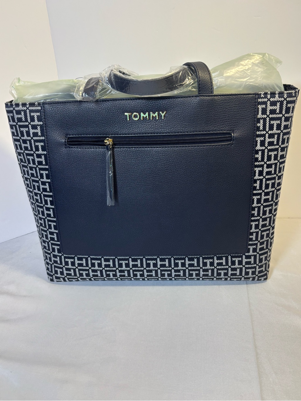 Tommy Hilfiger Navy Jacquard Monogram Luxury Tote Purse Nwt